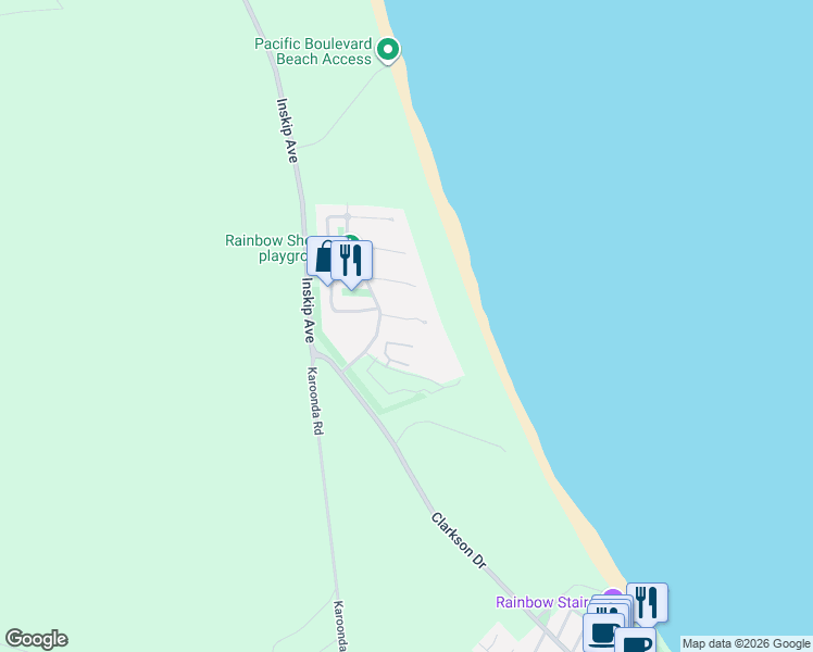 map of restaurants, bars, coffee shops, grocery stores, and more near 9 Orania Street in Rainbow Beach