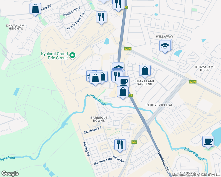 map of restaurants, bars, coffee shops, grocery stores, and more near Dytchley Road in Midrand