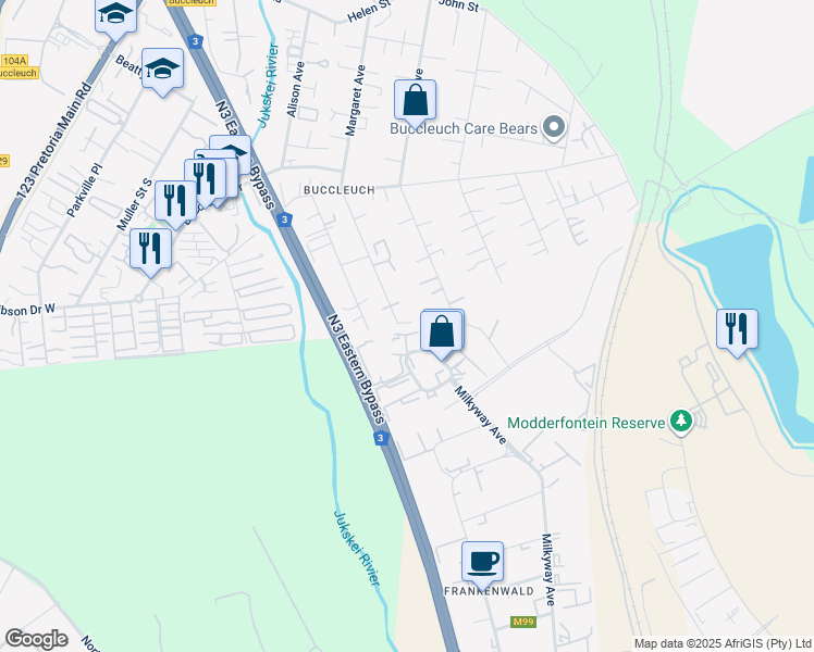 map of restaurants, bars, coffee shops, grocery stores, and more near 2A Margaret Avenue in Sandton