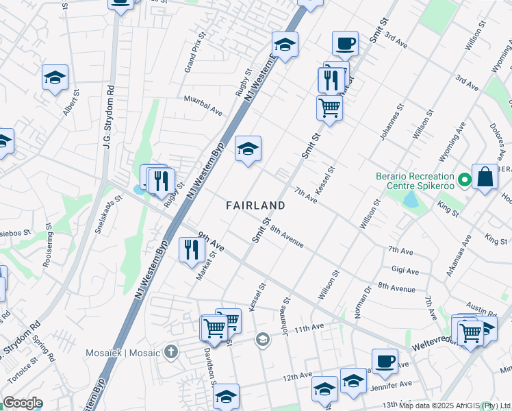 map of restaurants, bars, coffee shops, grocery stores, and more near in Randburg