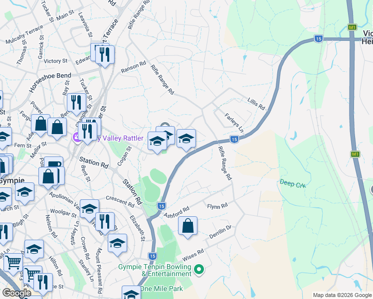 map of restaurants, bars, coffee shops, grocery stores, and more near 52 Cootharaba Road in Gympie