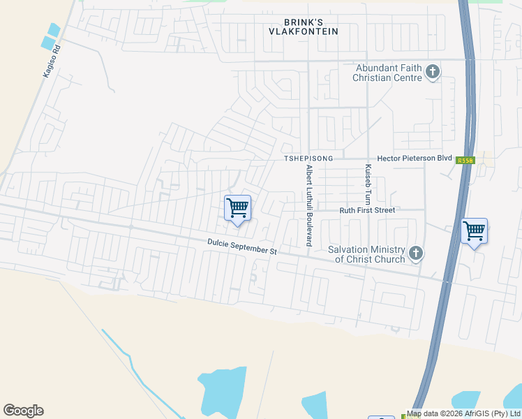 map of restaurants, bars, coffee shops, grocery stores, and more near 27 Protea Glen Extension in Soweto