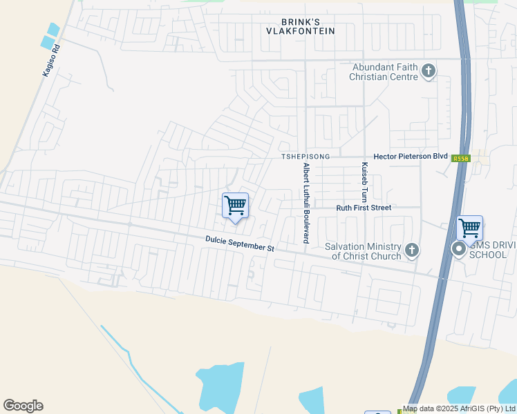 map of restaurants, bars, coffee shops, grocery stores, and more near 20 Protea Glen Extension in Soweto
