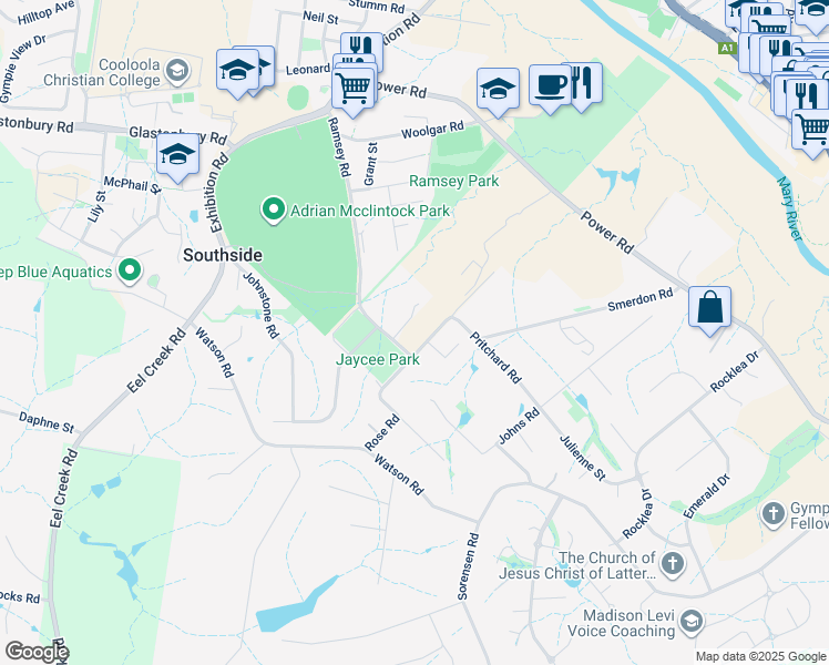 map of restaurants, bars, coffee shops, grocery stores, and more near 0 Copp Road in Southside