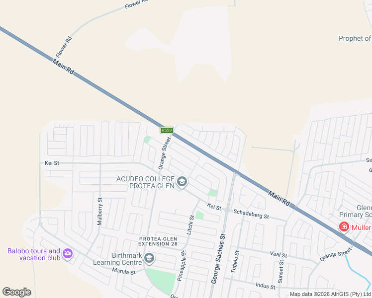 map of restaurants, bars, coffee shops, grocery stores, and more near 29 Protea Glen Extension in Soweto