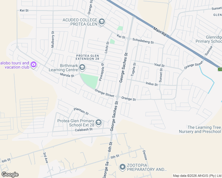 map of restaurants, bars, coffee shops, grocery stores, and more near 20 Protea Glen Extension in Soweto