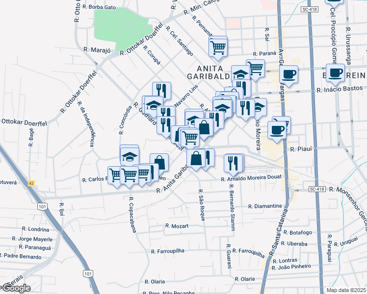 map of restaurants, bars, coffee shops, grocery stores, and more near 961 Rua Gothard Kaesemodel in Joinville