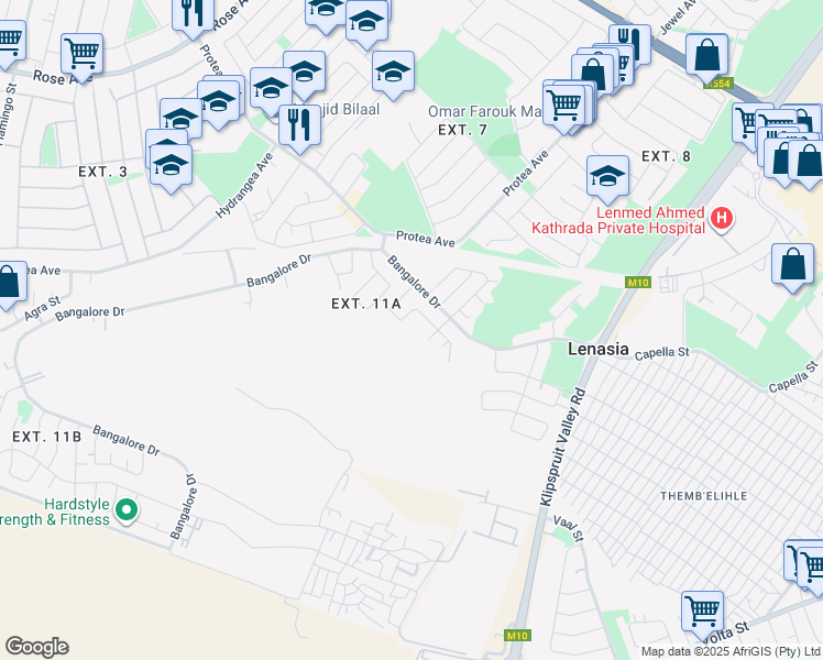 map of restaurants, bars, coffee shops, grocery stores, and more near in Lenasia