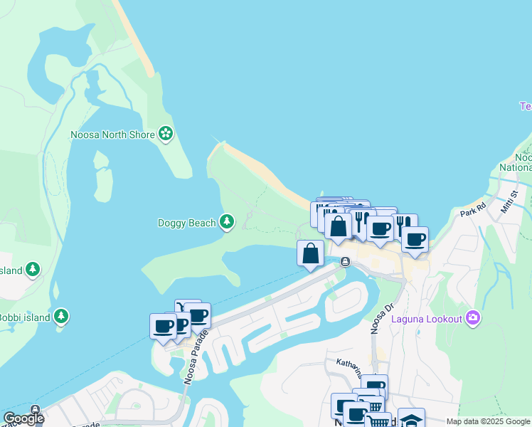 map of restaurants, bars, coffee shops, grocery stores, and more near Claude Batten Drive in Noosa Heads