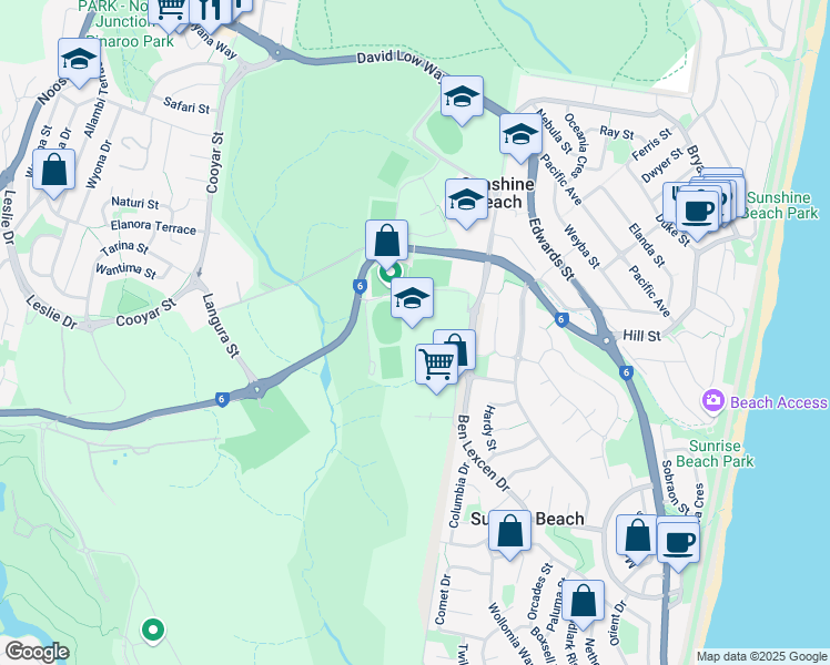 map of restaurants, bars, coffee shops, grocery stores, and more near 45 Ben Lexcen Drive in Sunshine Beach