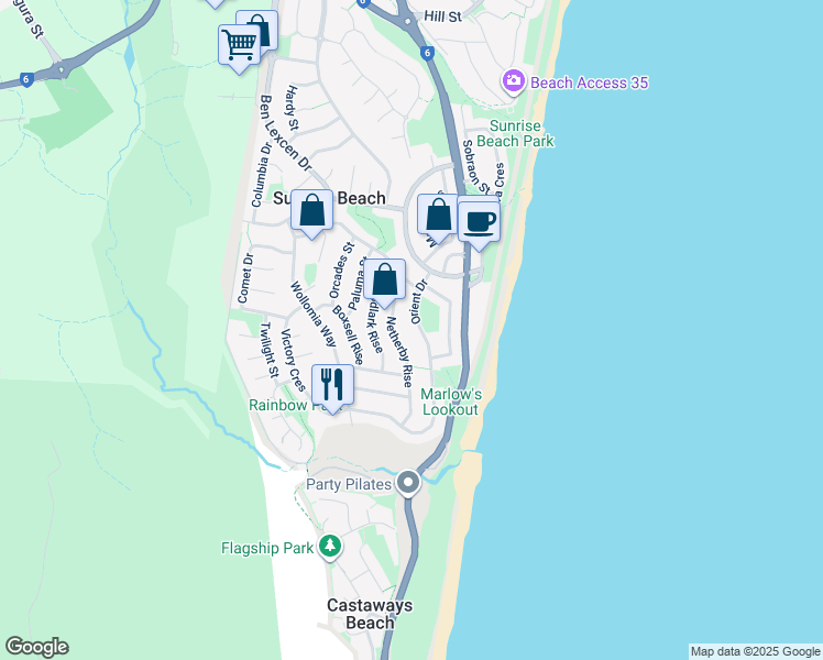 map of restaurants, bars, coffee shops, grocery stores, and more near 22 Orient Drive in Sunrise Beach
