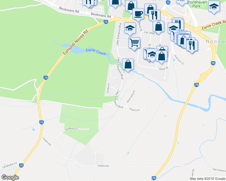 map of restaurants, bars, coffee shops, grocery stores, and more near 5 Satinash Court in Noosaville