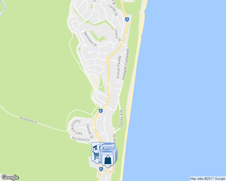 map of restaurants, bars, coffee shops, grocery stores, and more near 5 Egret Street in Peregian Beach