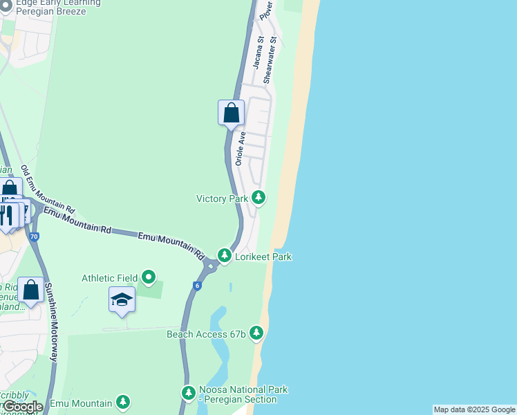 map of restaurants, bars, coffee shops, grocery stores, and more near Lorikeet Drive in Peregian Beach