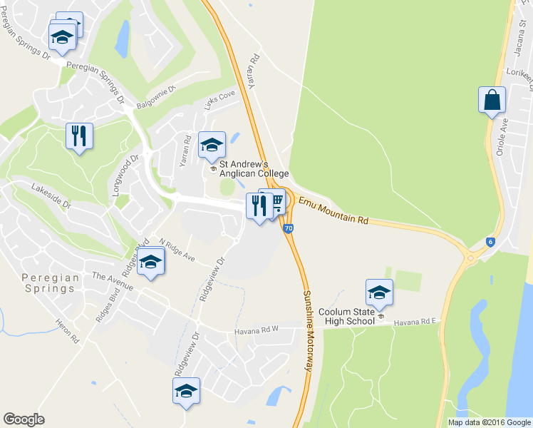 map of restaurants, bars, coffee shops, grocery stores, and more near LOT 6 Peregian Springs Drive in Peregian Springs