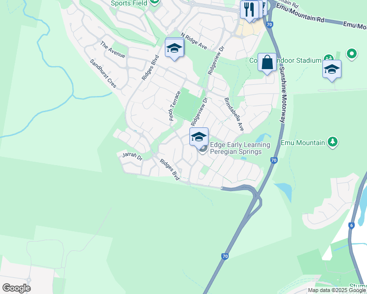map of restaurants, bars, coffee shops, grocery stores, and more near Starling Crescent in Peregian Springs