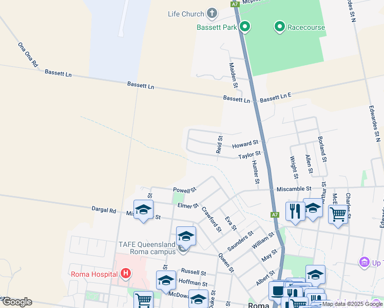 map of restaurants, bars, coffee shops, grocery stores, and more near 84 Taylor Street in Roma
