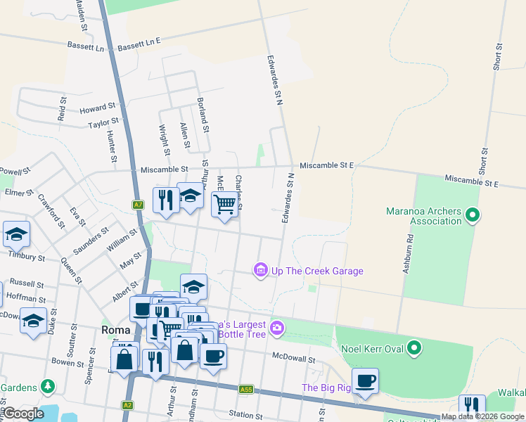 map of restaurants, bars, coffee shops, grocery stores, and more near 8 Felicity Court in Roma