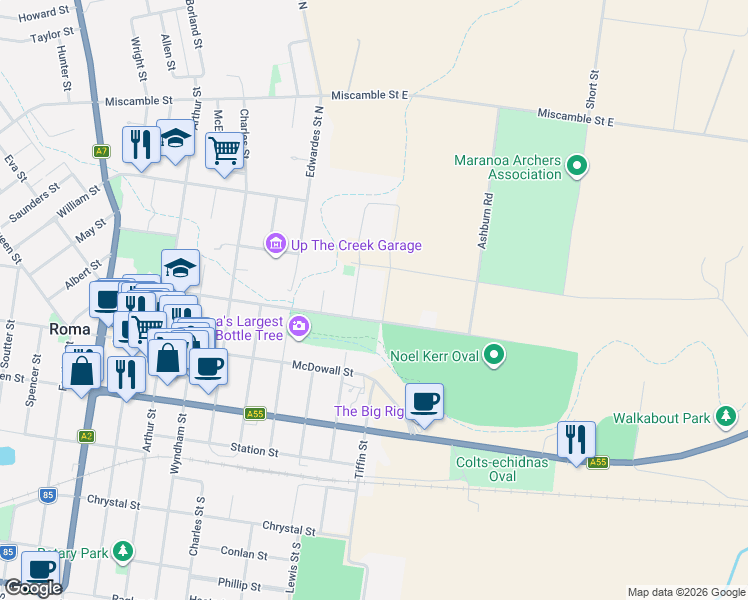 map of restaurants, bars, coffee shops, grocery stores, and more near 11 Tiffin Street in Roma