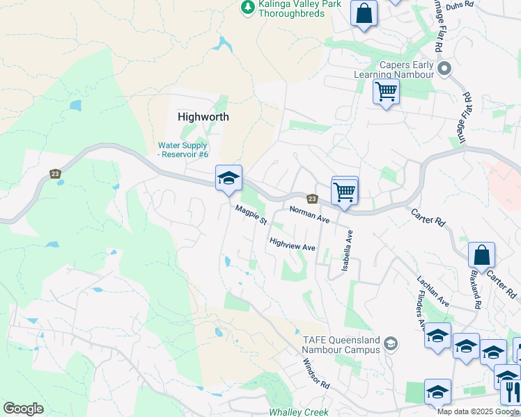 map of restaurants, bars, coffee shops, grocery stores, and more near 4 Magpie Street in Nambour