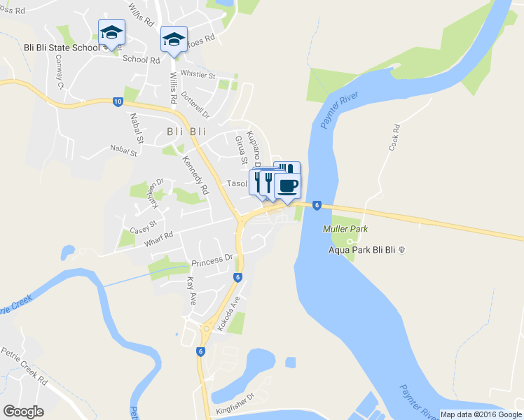 map of restaurants, bars, coffee shops, grocery stores, and more near in Bli Bli