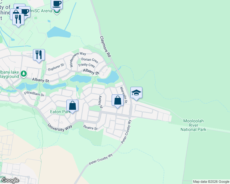 map of restaurants, bars, coffee shops, grocery stores, and more near 6 Coltrane Street in Sippy Downs
