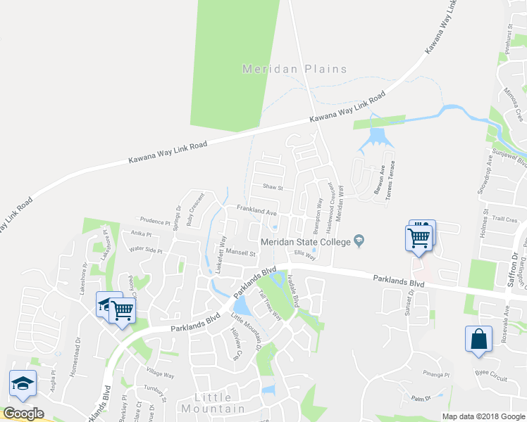 map of restaurants, bars, coffee shops, grocery stores, and more near Frankland Avenue in Meridan Plains