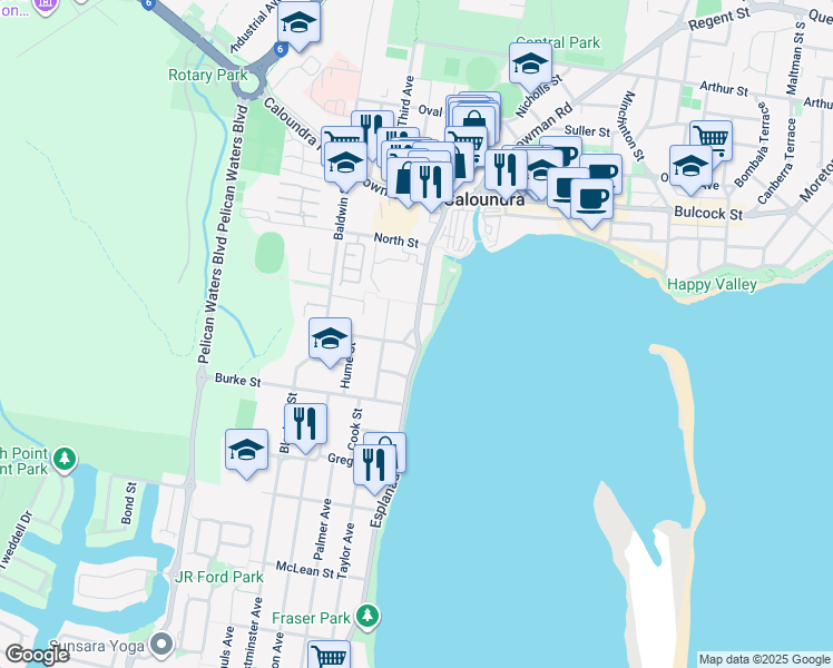 map of restaurants, bars, coffee shops, grocery stores, and more near 60 Landsborough Parade in Golden Beach