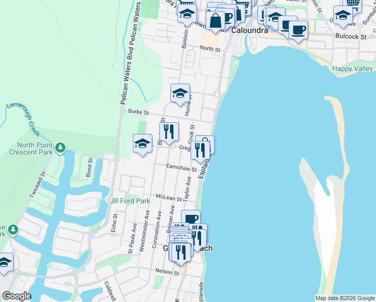 map of restaurants, bars, coffee shops, grocery stores, and more near 8A Gregory Street in Golden Beach
