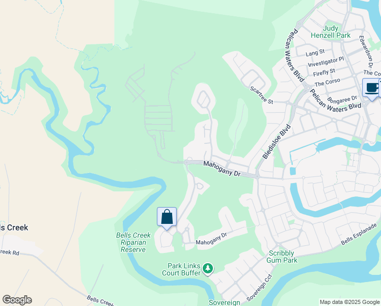 map of restaurants, bars, coffee shops, grocery stores, and more near 38 Mahogany Drive in Pelican Waters