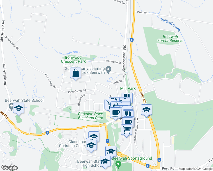 map of restaurants, bars, coffee shops, grocery stores, and more near 9A Mellumview Drive in Beerwah