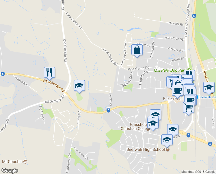 map of restaurants, bars, coffee shops, grocery stores, and more near Geordy Close in Beerwah