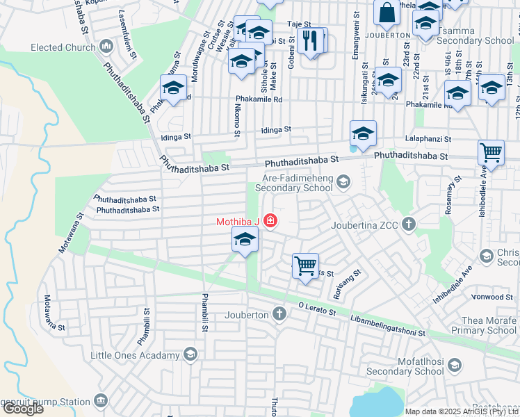 map of restaurants, bars, coffee shops, grocery stores, and more near 15642 Benjamin Oliphant Street in Klerksdorp