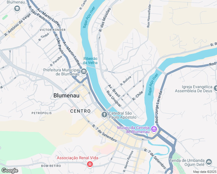 map of restaurants, bars, coffee shops, grocery stores, and more near 19 Rua Peru in Blumenau
