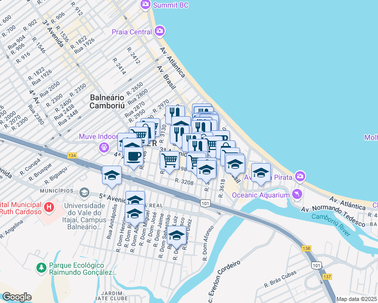 map of restaurants, bars, coffee shops, grocery stores, and more near 409 Rua 3150 in Balneário Camboriú
