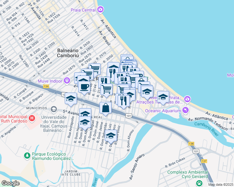 map of restaurants, bars, coffee shops, grocery stores, and more near 409 Rua 3150 in Balneário Camboriú