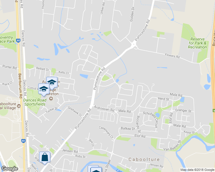 map of restaurants, bars, coffee shops, grocery stores, and more near King John Drive in Caboolture