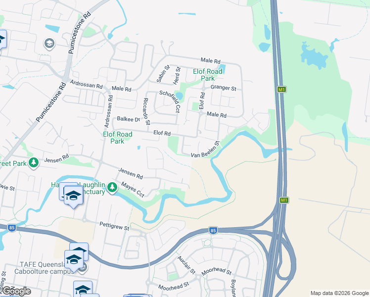 map of restaurants, bars, coffee shops, grocery stores, and more near 2 Linwood Court in Caboolture