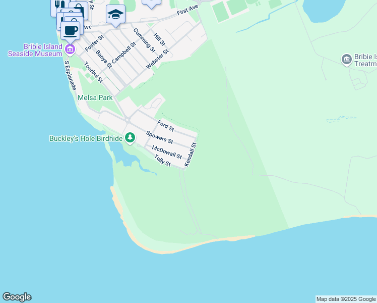 map of restaurants, bars, coffee shops, grocery stores, and more near 16 Kendall Street in Bongaree