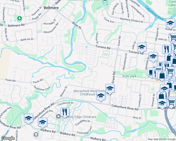 map of restaurants, bars, coffee shops, grocery stores, and more near 6 Sapphire Court in Morayfield