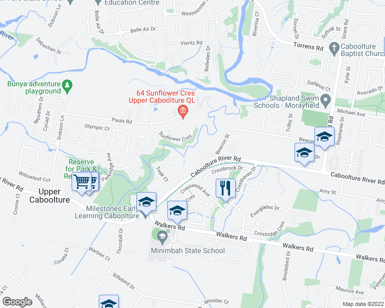 map of restaurants, bars, coffee shops, grocery stores, and more near LOT 24 Riverpilly Court in Morayfield