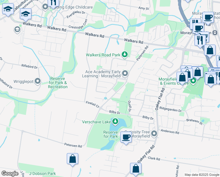 map of restaurants, bars, coffee shops, grocery stores, and more near 87 Woodrose Road in Morayfield