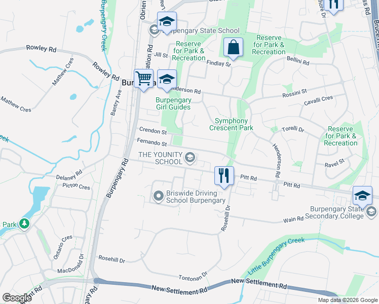 map of restaurants, bars, coffee shops, grocery stores, and more near 46 Fernando Street in Burpengary