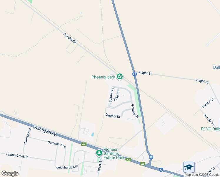 map of restaurants, bars, coffee shops, grocery stores, and more near 66 Gosden Drive in Dalby