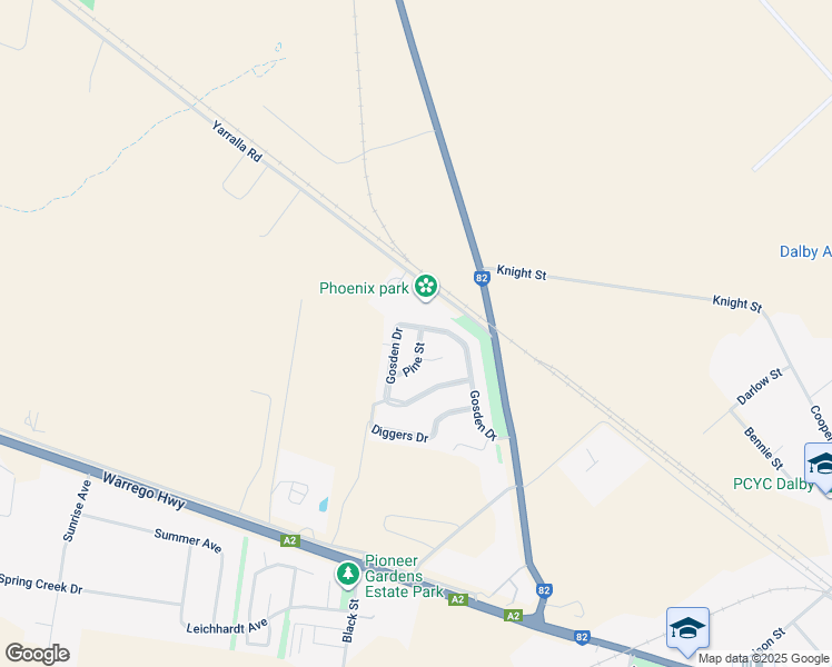 map of restaurants, bars, coffee shops, grocery stores, and more near 33 Gosden Drive in Dalby