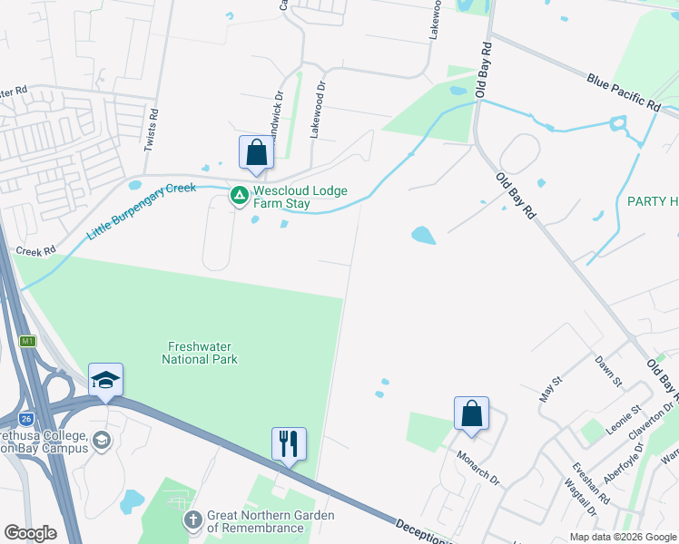 map of restaurants, bars, coffee shops, grocery stores, and more near 99 Priests Road in Deception Bay