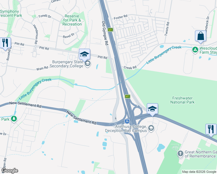 map of restaurants, bars, coffee shops, grocery stores, and more near 855 Old Gympie Road in Burpengary
