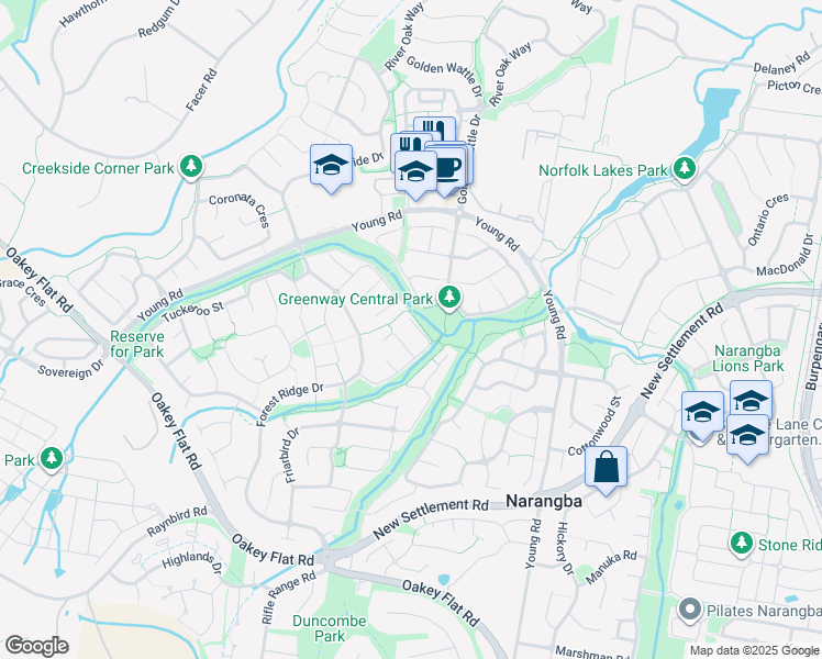 map of restaurants, bars, coffee shops, grocery stores, and more near 29 Greenlinks Crescent in Narangba