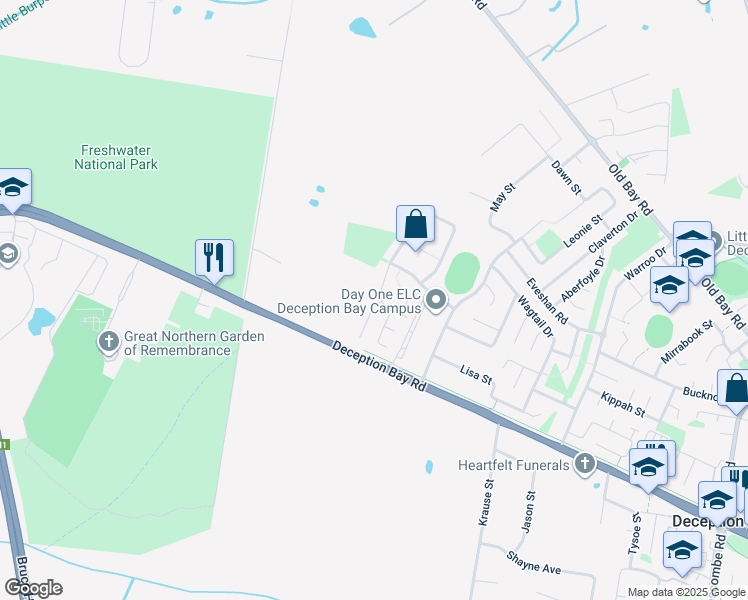 map of restaurants, bars, coffee shops, grocery stores, and more near 2 Seagull Court in Deception Bay
