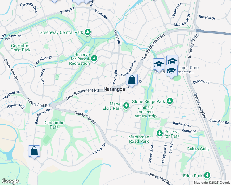 map of restaurants, bars, coffee shops, grocery stores, and more near 47 Hickory Drive in Narangba